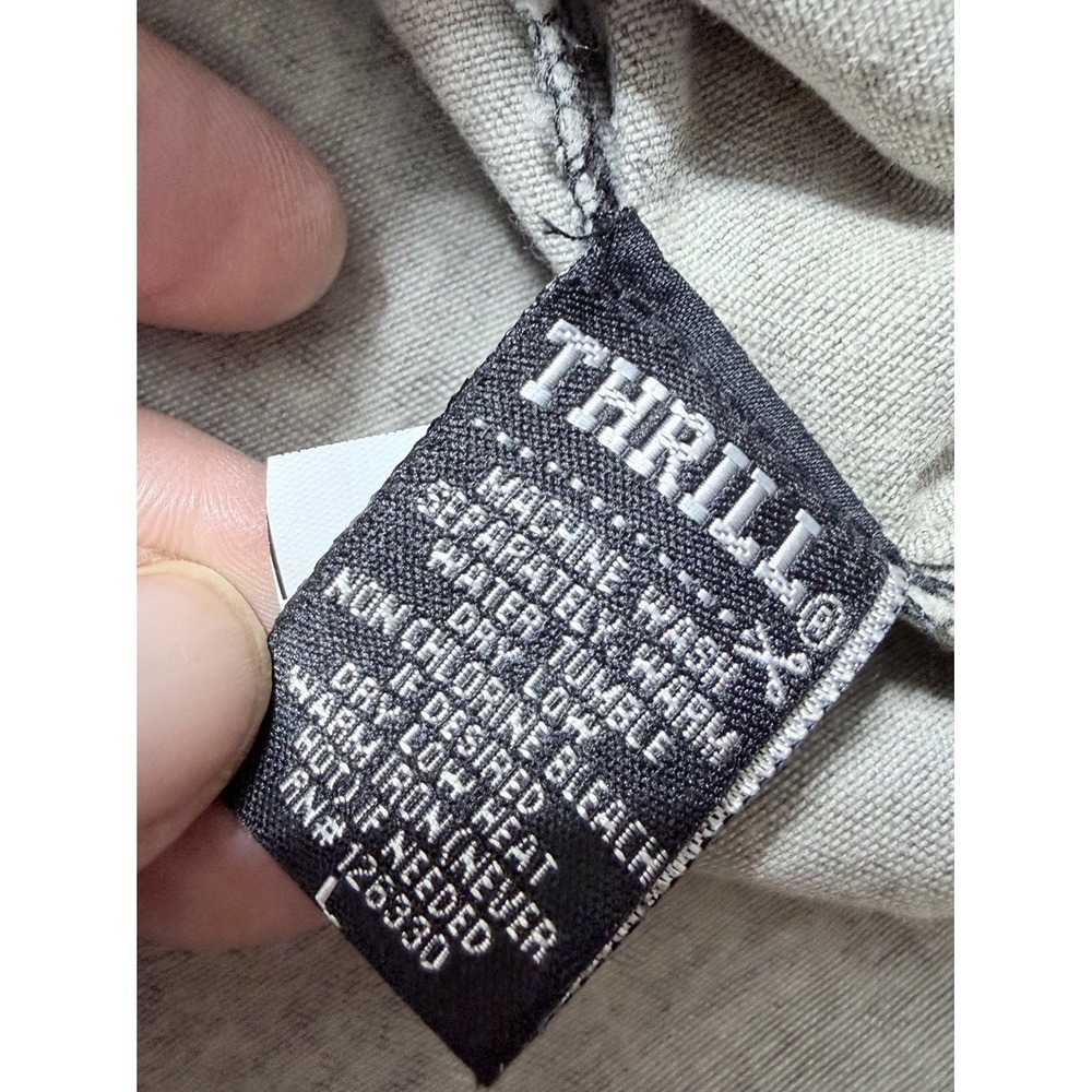 Thrill Jeans Distressed Split Large Denim Shirt Acid Wash Raw Hem Grunge Y2K - Picture 6 of 12